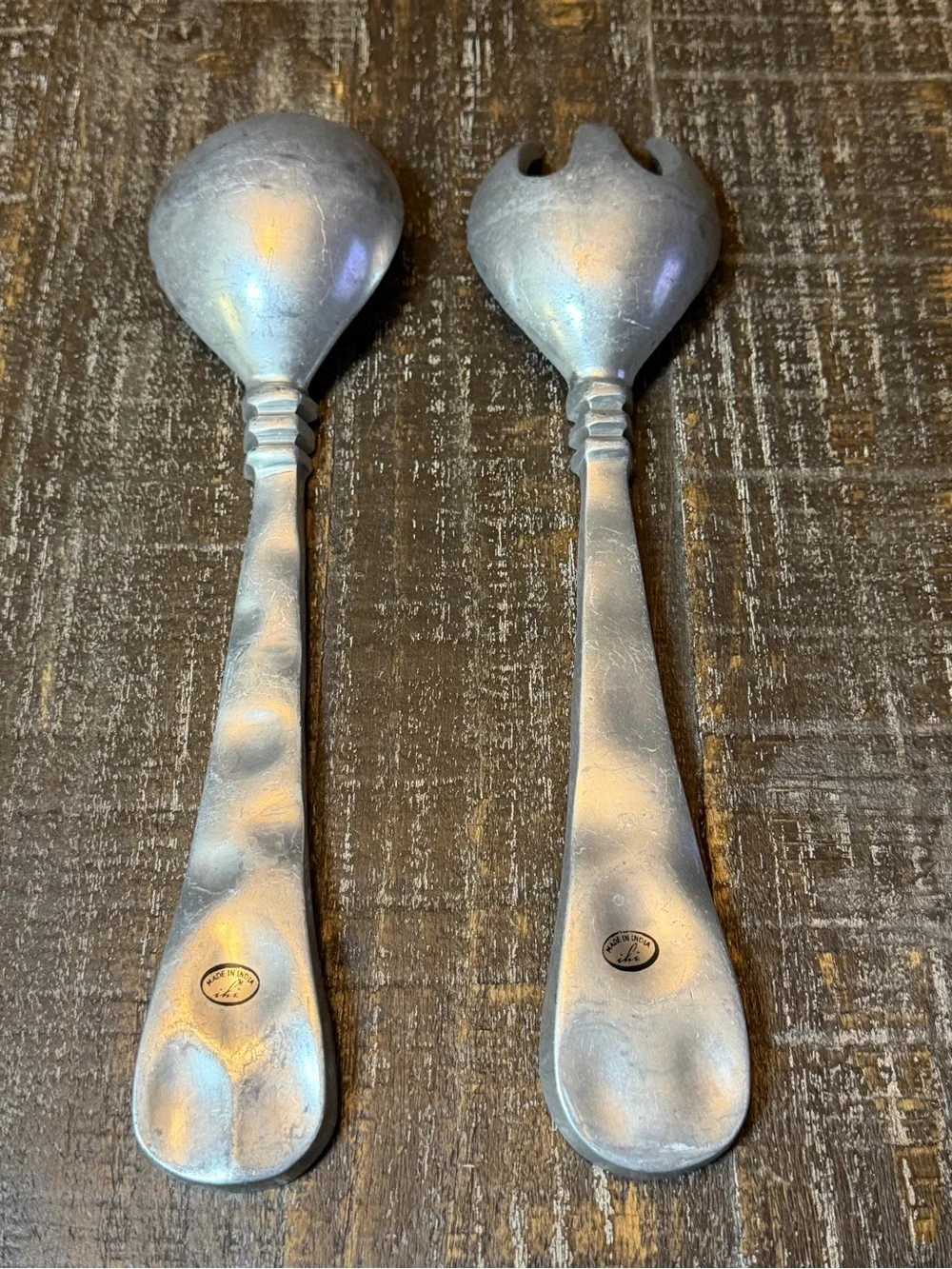 MCM Vintage Indian Metal Salad Servers – Spoon & Fork Serving Set